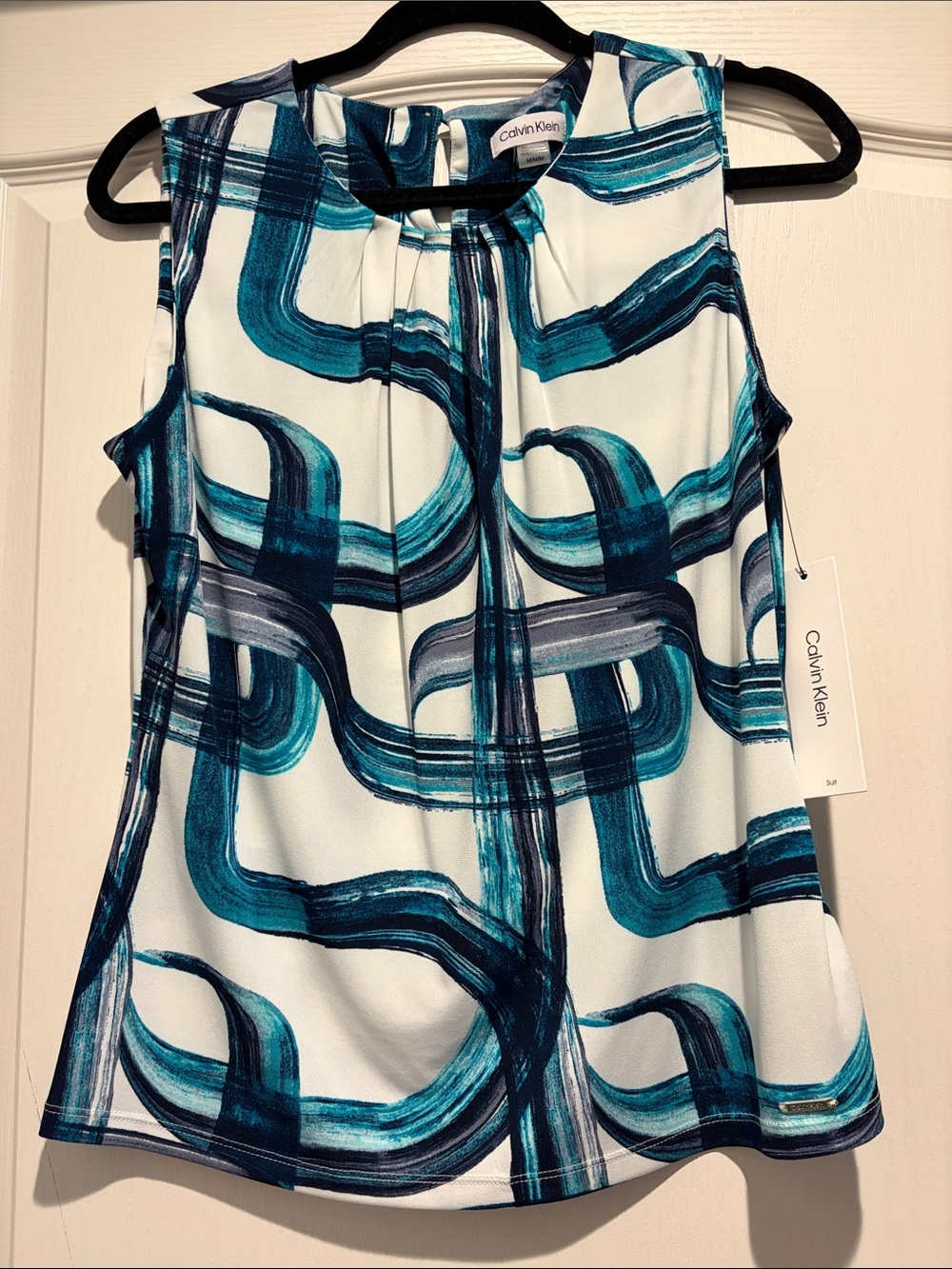 Calvin Klein Teal and Navy Abstract Brushstroke Sleeveless Camisole